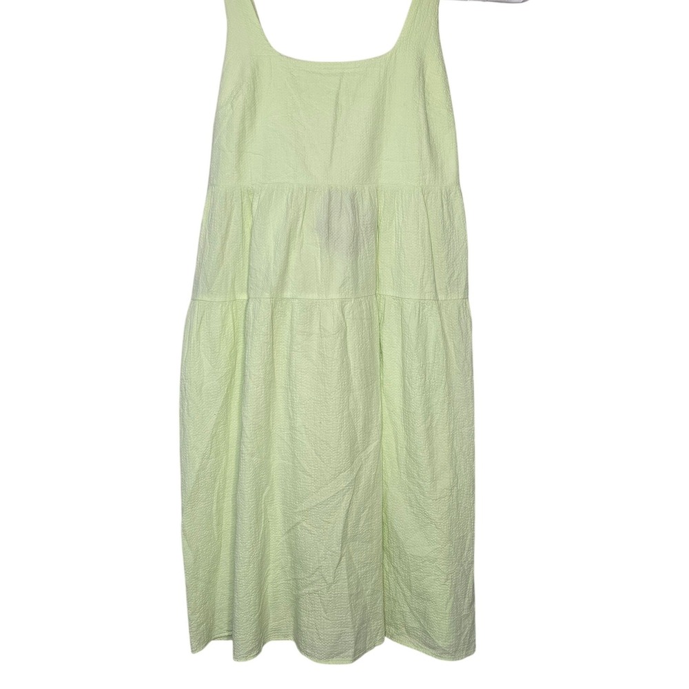 Ava & Viv Dress Womens 1X Lime Green Seersucker Tiered Smocked Back Midi Pocket